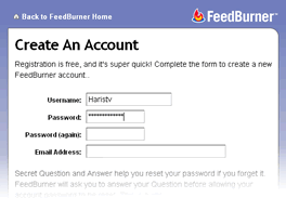 create an account with Feedburner